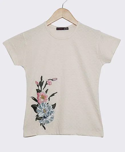 Ziama Short Sleeves Flower Print Top - Off White