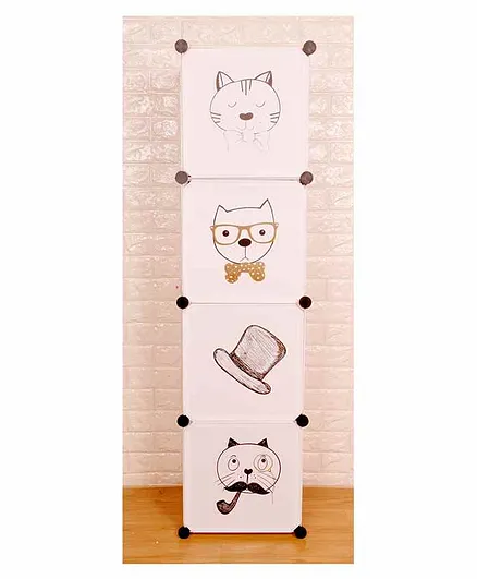 The Little Lookers Cabinet Storage Wardrobe Kitty Print - White