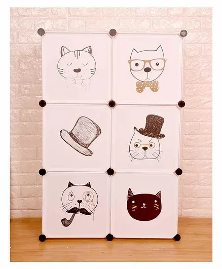 The Little Lookers Cabinet Storage Wardrobe Kitty Print - White