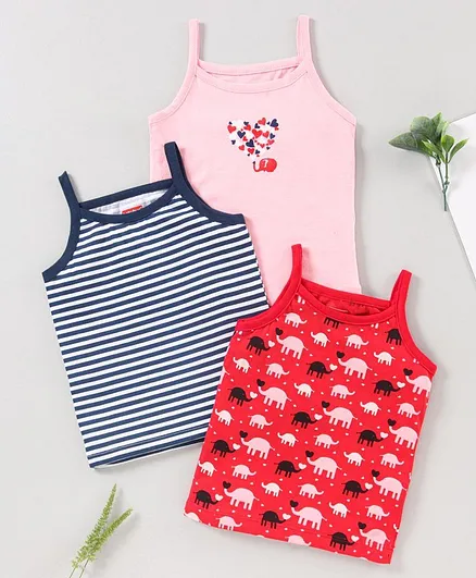 Babyhug Singlet Sleeves 100% Cotton Slips Pack of 3 - Pink Red Navy