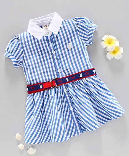 ToffyHouse Cap Sleeves Striped Frock - Blue