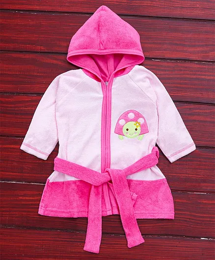 Pink Rabbit Full Sleeves Bath Robe Turtle Print - Pink