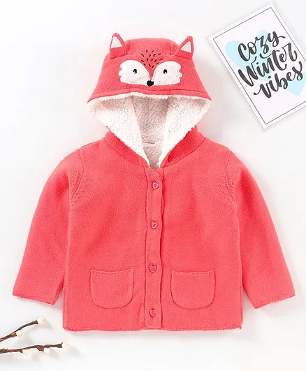 Babyhug Full Sleeves Hooded Sweater - Red