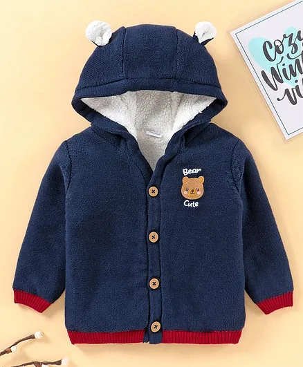 Babyhug Full Sleeves Hooded Sweater - Blue