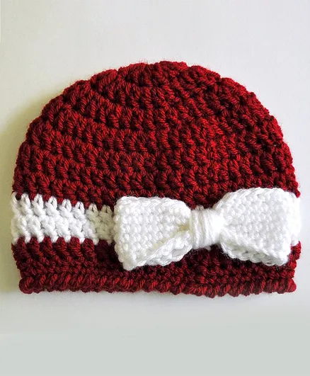 Love Crochet Art Bow Detailed Cap - Maroon