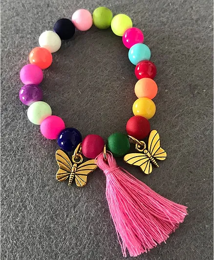 Kalacaree Butterfly Charm Tassel Detailing Beaded Bracelet - Multi Colour