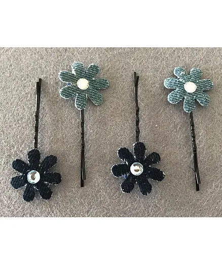 Kalacaree Pack Of 2 Pair Of Denim Flower Bobby Pin - Blue