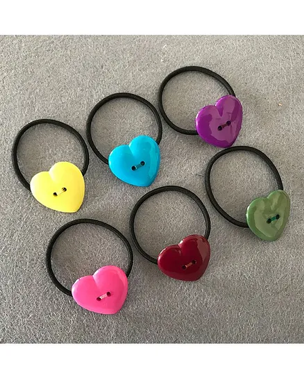 Kalacaree Pack Of 6 Heart Design Rubber Bands - Multi Colour
