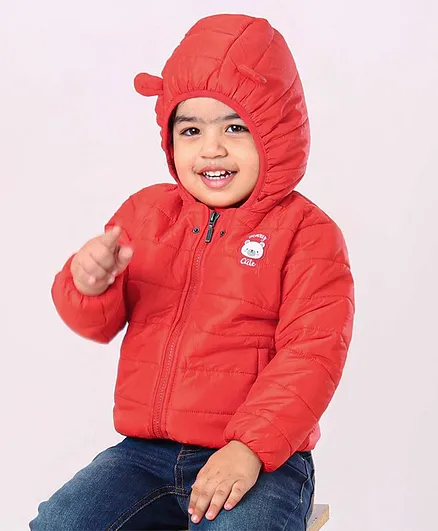 Babyhug Full Sleeves Hooded Padded Jacket - Dark Orange