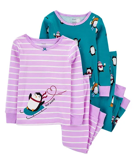 Carter's 4-Piece Penguin 100% Snug Fit Cotton PJs - Pink Blue