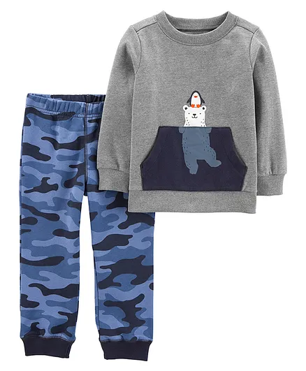 Carter's 2-Piece Bear Sweatshirt & Pant Set - Grey Blue