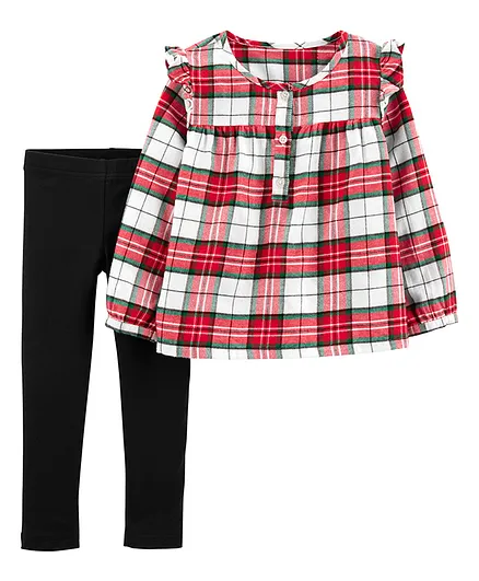 Carter's 2-Piece Plaid Warm Fleece Top & Legging Set - Red Black
