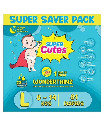 Super Cute's Wonder Thinz Ultra Premium Pant Style Diapers Large - 81 Pieces
