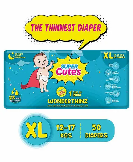 Super Cute's Wonder Thinz Ultra Premium Pant Style Diapers Extra Large - 50 Pieces