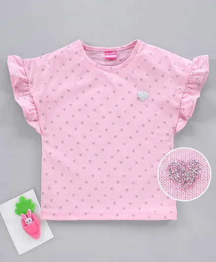 Play by Little Kangaroos Flutter Sleeves Heart Print Top - Pink