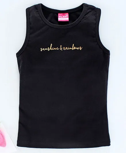 Play By Little Kangaroos Sleeveless Top Text Print - Black