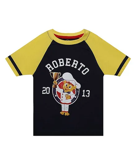 Imagica Raglan Half Sleeves Roberto Printed Tee - Navy Blue
