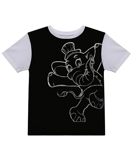 Imagica Half Sleeves Dancing Ganesha Printed Tee - Black