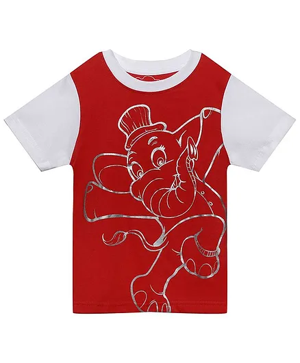 Imagica Half Sleeves Dancing Ganesha Printed Tee - Red