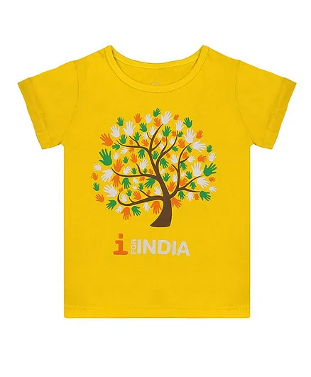 Imagica Half Sleeves Tri Colour Tree Printed Tee - Yellow