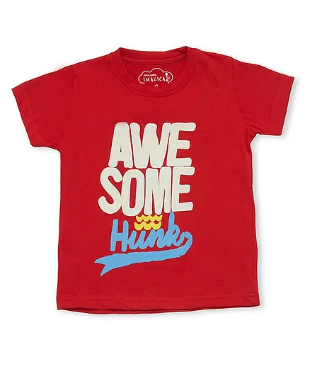 Imagica Half Sleeves Awesome Printed Tee - Red