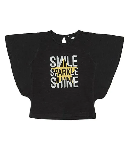 Imagica Half Sleeves Smile Sparkle Shine Printed Tee - Black