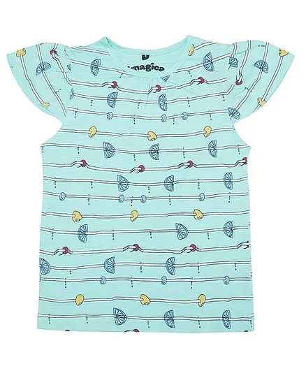 Imagica Cap Sleeves Fruits Printed Tee - Light Blue
