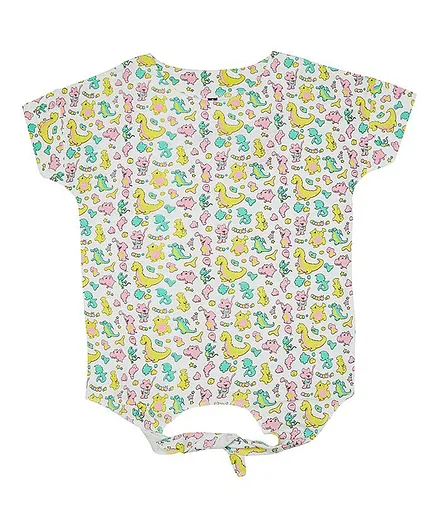 Imagica Half Sleeves All Over Dinosaur Printed Tee - White