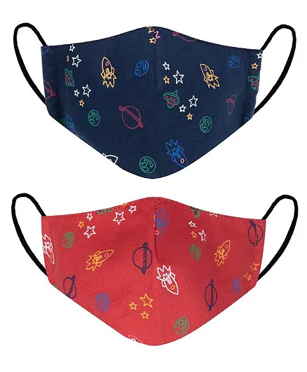 VEA Kids Cotton 5 Layered Filtration Face Masks Small Red Navy Blue - Pack of 2