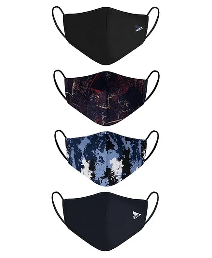 VEA Adults Cotton 5 Layered Filtration Face Mask Navy & Black Large - Pack of 4
