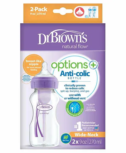 Dr Brown's Feeding Bottle With Wide Neck Pack of 2 Purple - 270 ml Each