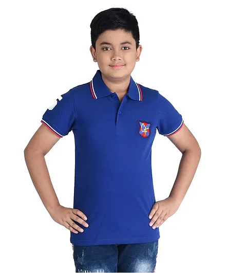 Clothe Funn Half Sleeves Patch Polo T-Shirt - Light Royal Blue