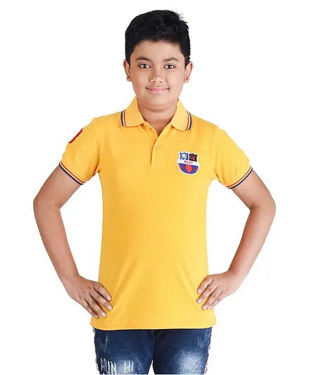 Clothe Funn Half Sleeves Patch Polo T-Shirt - Gold