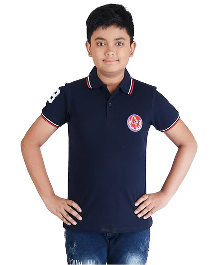 Clothe Funn Half Sleeves Patch T-Shirt - Blue