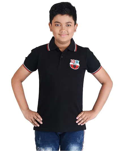 Clothe Funn Half Sleeves Patch Polo T-Shirt - Black