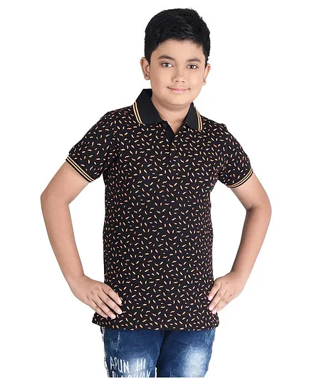 Clothe Funn Half Sleeves All Over Thunder Print Tee - Black