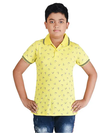 Clothe Funn Half Sleeves Ship Print Tee - Yellow