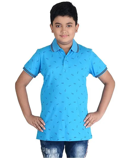 Clothe Funn Half Sleeves Sunglasses Print Tee - Blue
