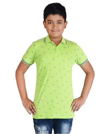 Clothe Funn Half Sleeves Polo Neck Sunglasses Print Tee - Green