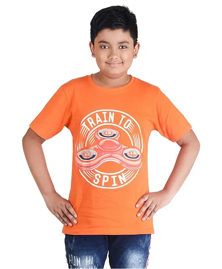 Clothe Funn Half Sleeves Text Print Tee - Orange