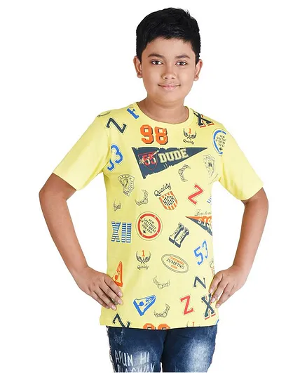 Clothe Funn Half Sleeves Number Print Tee - Yellow