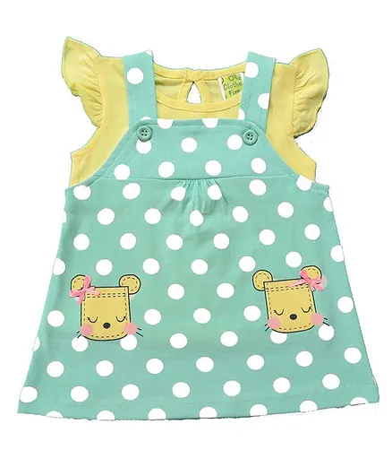 Clothe Funn Cap Sleeves Top With Polka Dotted Dress - Green