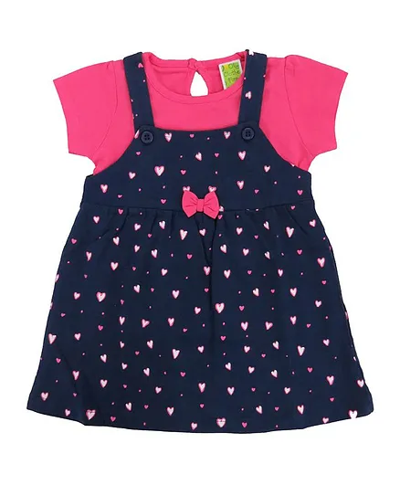 Clothe Funn Cap Sleeves Top With Heart Print Dress - Blue