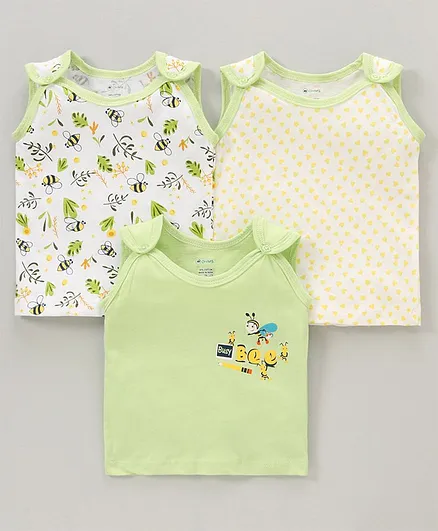 OHMS Sleeveless Vest Bee Print Pack of 3 - Green White