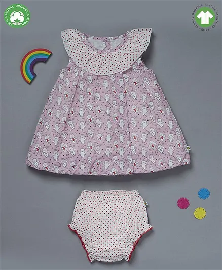Pranava Sleeveless Teddy Fairy Print Dress With Bloomer - Light Pink