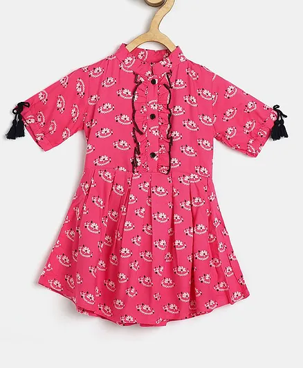 Bella Moda Half Sleeves Floral Print Dress - Light Pink