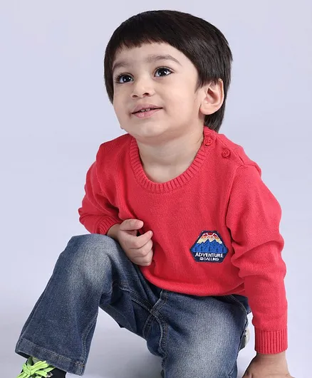 Babyoye Cotton Full Sleeves Sweater Adventure Patch - red