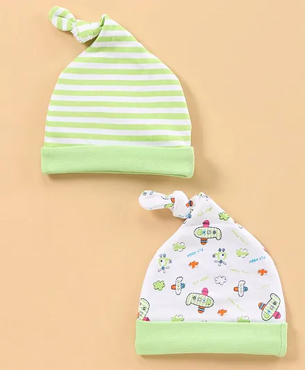 Babyhug 100% Caps Pack of 2 Green - Diameter 10.5 cm