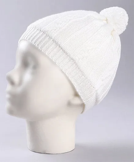 Babyhug Cable Knit Woollen Cap White - Diameter 10 cm