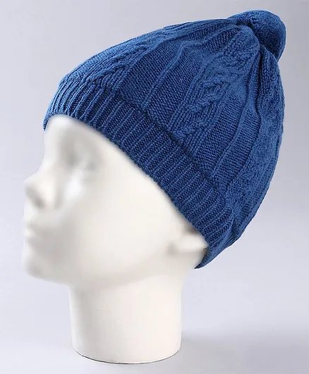 Babyhug Cable Knit Woollen Cap Blue - Diameter 10 cm